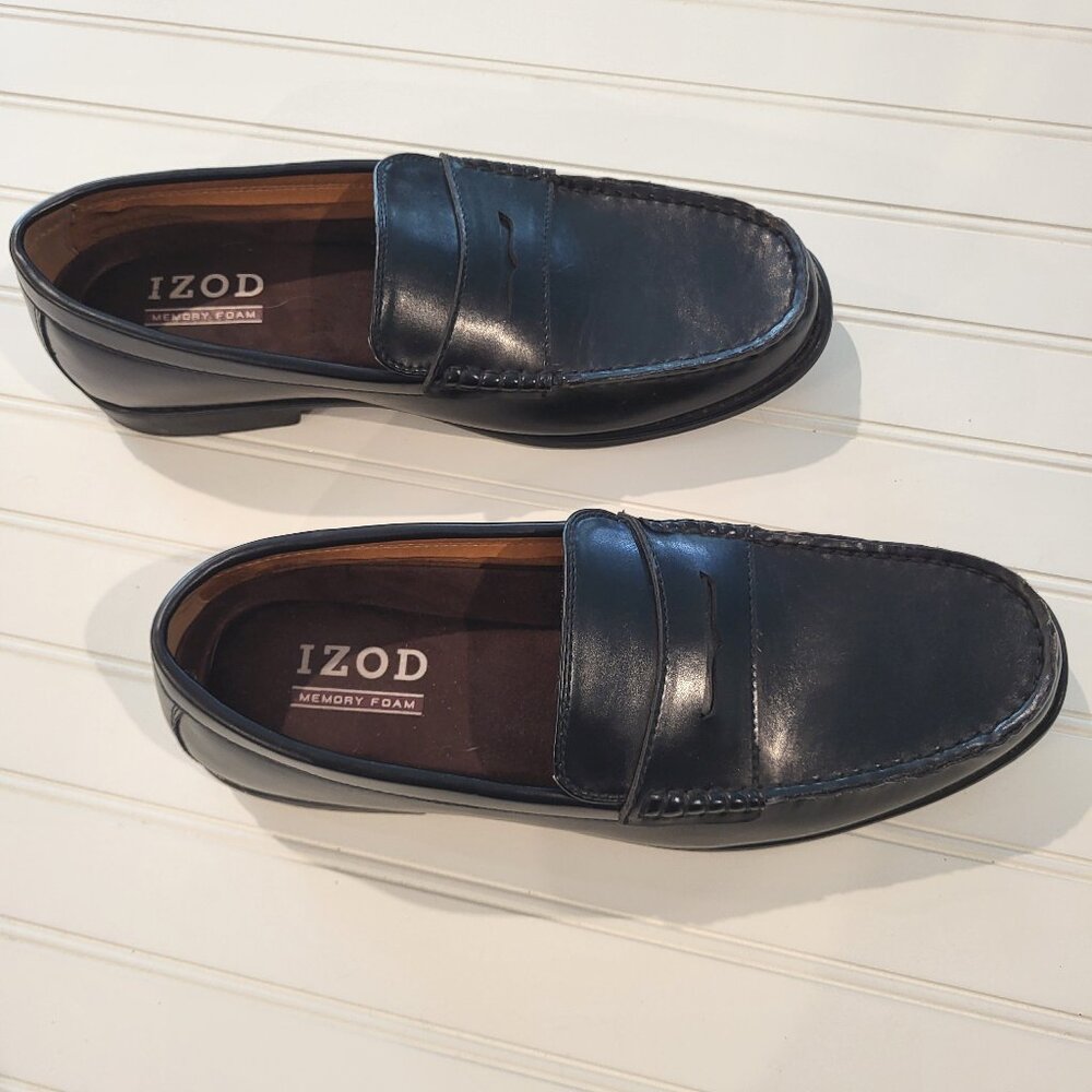 Izod Men's Edmund Dress Shoes, Slip On Penny Loafer, Black Size 11M
